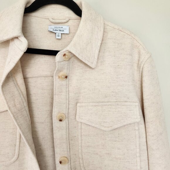 & Other Stories Wool Blend Cream Oversized Coat Jacket Overshirt Shacket Size 8 - Picture 3 of 12